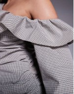 off shoulder frill top in check