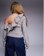 off shoulder frill top in check