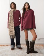 unisex oversized skater long sve t-shirt in washed burgundy