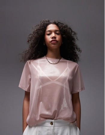 sheer metallic tee in pink