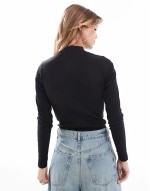 ribbed high neck half zip long sve bodysuit in black