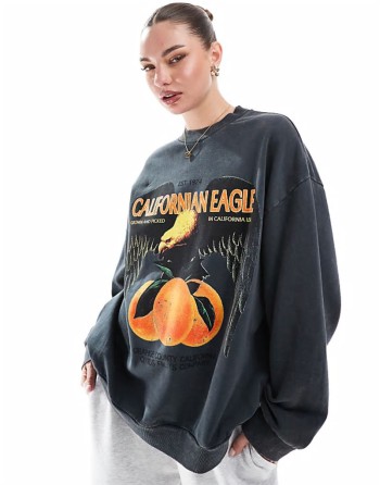 Californ eagle graphic sweatshirt in washed charcoal