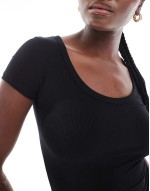 Cotton On rib scoop neck short sve top in black