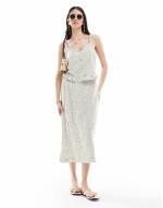 linen blend buttondown top co-ord in abstract print