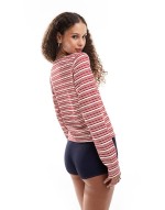 haruka long sve striped fitted top in red and white