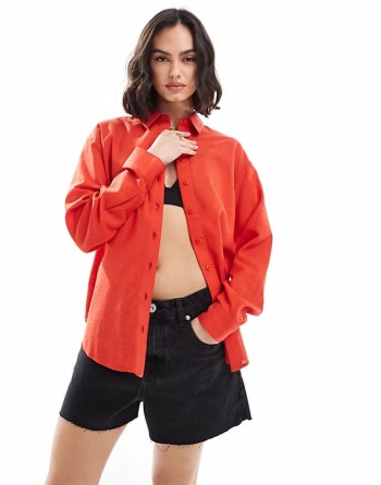 linen blend shirt in red