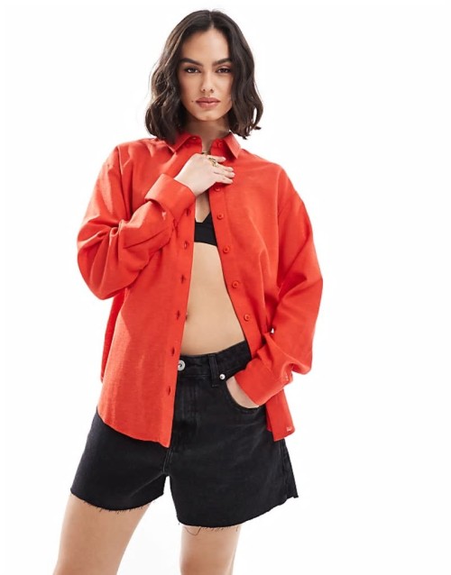 linen blend shirt in red