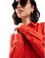 linen blend shirt in red
