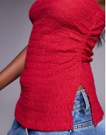 textured bandeau with split sides in cherry red