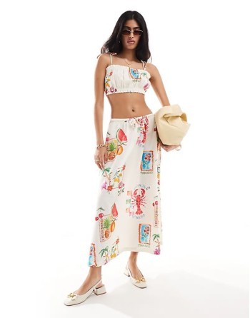 Mix & Match co-ord with linen in postcard print