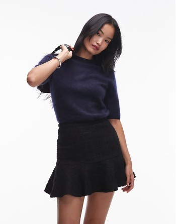 mini skirt with fluted hem in black pane check