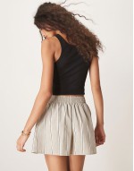 linen look tailored boxer short in stone stripe