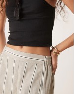 linen look tailored boxer short in stone stripe