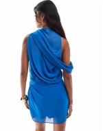 high neck dropped shoulder mini dress in dark blue