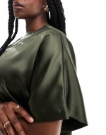 Curve satin oversized midi tshirt dress in khaki