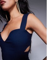 cut out detail front split midaxi dress in navy