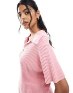 knitted polo top in pink