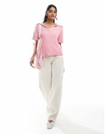 knitted polo top in pink