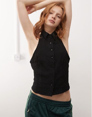 halter shirt in black texture