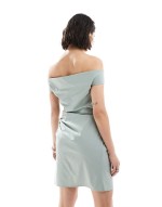 bengaline off shoulder mini dress in sage green