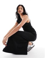 one shoulder ruched side midaxi dress in black