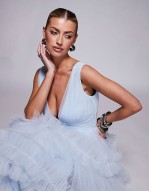 ruffle tiered midaxi dress in sky blue