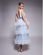 ruffle tiered midaxi dress in sky blue
