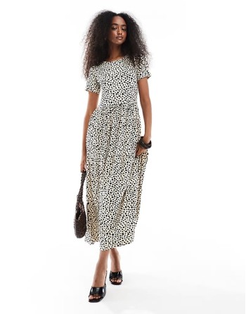 smudge spot tiered midaxi dress in light beige