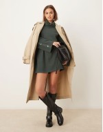 supersoft high neck button sve shift mini dress in forest green