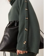 supersoft high neck button sve shift mini dress in forest green