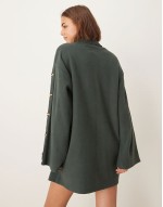 supersoft high neck button sve shift mini dress in forest green
