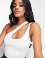 strappy asymmetric cut out crop top in white