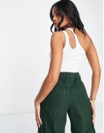 strappy asymmetric cut out crop top in white
