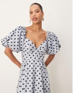 Dream  puff sve ruffle maxi dress in pale blue polka dot