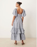 Dream  puff sve ruffle maxi dress in pale blue polka dot