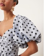 Dream  puff sve ruffle maxi dress in pale blue polka dot