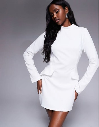 x Natalya Wright exclusive tailored high neck long sve mini dress with pocket detail in white