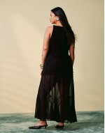 Curve dropped waist maxi dress witth full godet hem in black