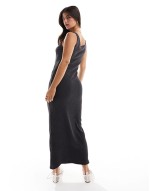 textured scoop neck sveless maxi dress in washed grey