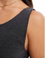 textured scoop neck sveless maxi dress in washed grey