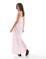 poplin tiered maxi dress in pink gingham