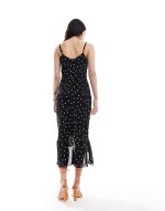 ruffle maxi  midi dress in black spot