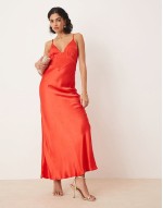 satin slip maxi dress in fiery red