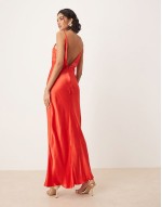 satin slip maxi dress in fiery red