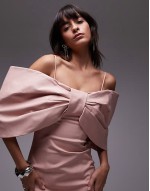 strapless mini dress with oversized bow detail in soft pink