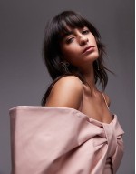 strapless mini dress with oversized bow detail in soft pink