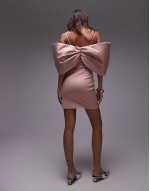 strapless mini dress with oversized bow detail in soft pink