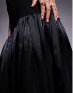 Alexa satin shoulder tie maxi dress in black