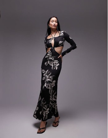 Cynthia cut out maxi dress in black print