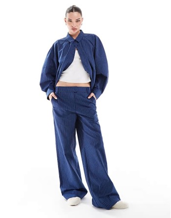 relaxed shirt and low rise trousers co-ord in blue stripe